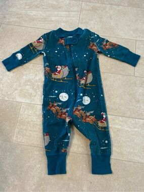 Hanna Andersson Blue Santa's Sleigh Xmas  1pc Zip Pjs Organic Cotton 50cm 0-3